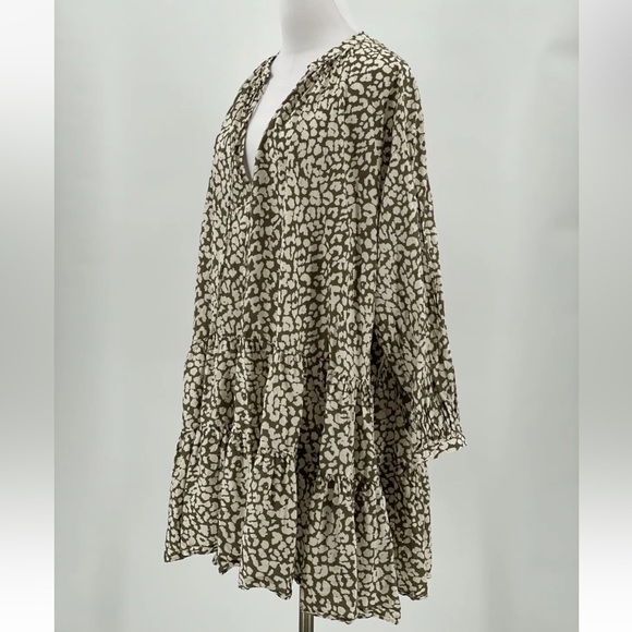 H&M hm Tiered Patterned Wide-cut V neck Tunic Mini Dress Cotton Cover Up XS NWT - Picture 6 of 16